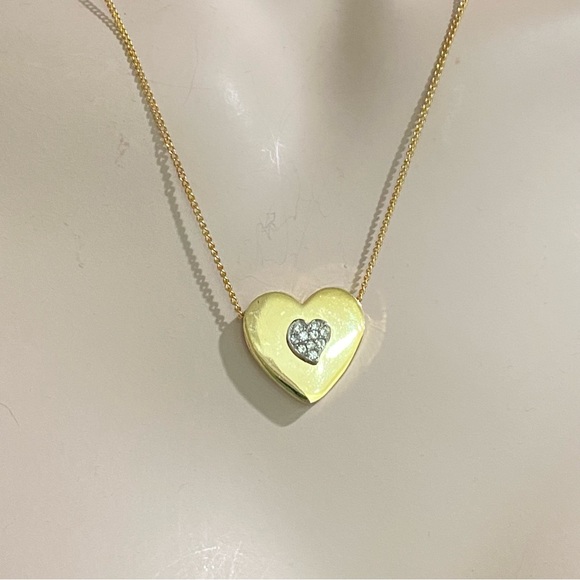 Unsigned Gold plated Slider Heart CZ Stones 18” Necklace - Picture 3 of 13
